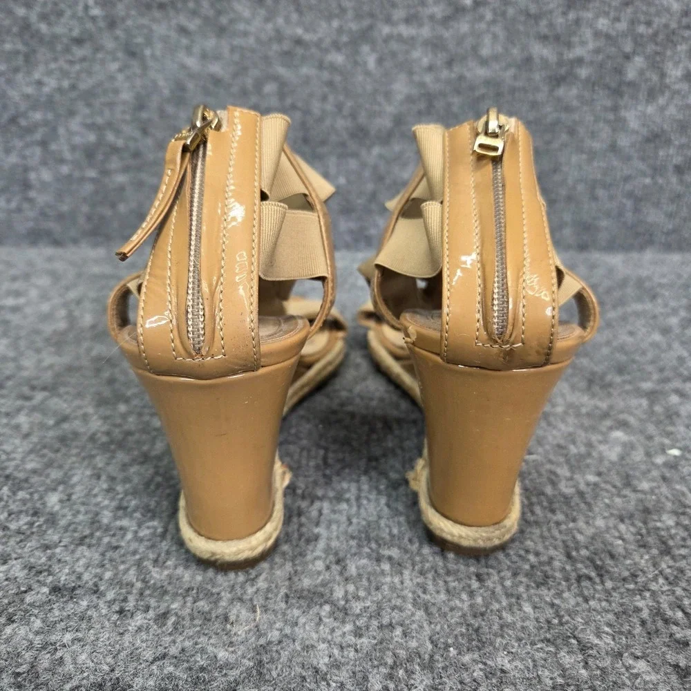 Fendi Carioca‎ Tan Patent Leather Espadrille Wedge Sandal Old Money 38.5 8.5